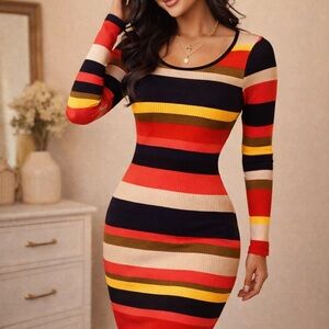 NWT Anthropologie Multicolor Striped Long Sleeve Dress XS